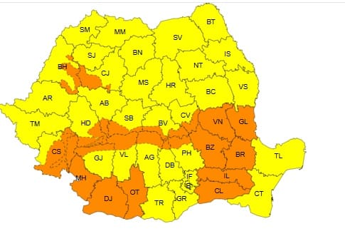 Cod portocaliu de intensificări puternice ale vântului cu rafale de 70…90 km/h, temporar va ninge viscolit