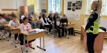 COPII, PIETONI ȘI BICICLIȘTI ALĂTURI DE POLIȚIȘTI ÎN COMUNA VIZIRU